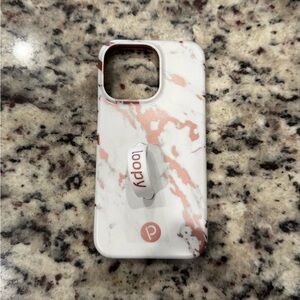 IPhone 13 Pro Loopy Case Marble Design White and Pink